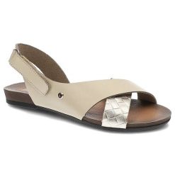 Sandały damskie Lemar, naturalna skóra licowa krzyżujące się paski z dekoracyjnym wykończeniem płaska wygodna podeszwa, beżowe Tuluza złoto, 40141 BF. Brązowe sandały damskie Lemar, bez wzorów, ze skóry, bez obcasa, na płaskiej podeszwie. Za 179.00 zł.