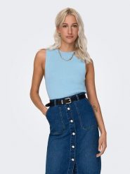 ONLY Top w kolorze błękitnym rozmiar: XL. Niebieskie topy damskie Only, xl, bez wzorów, prążkowane, bez kołnierzyka. Za 30.71 zł.