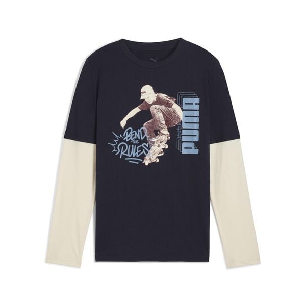 Młodzieżowa warstwowa koszulka MID90s z długim rękawem PUMA. Niebieskia bluzki damskie Puma, m, bez wzorów, bez kołnierzyka. Za 129.00 zł.