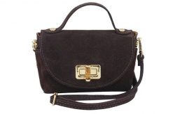 Mała torebka zamszowa wizytowa - Brązowa ciemna. Brązowe torebki wieczorowe Barberinis, bez wzorów, ze skóry, eleganckie, bez kołnierzyka, bez ramiączek. Za 99.99 zł.