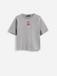 Bawełniany t-shirt Muminki - ciemnoszary. Szare koszulki dziewczęce Reserved, bez wzorów, z bawełny, bez ramiączek. Za 45.99 zł.