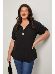 Curvy Lady Bluzka w kolorze czarnym rozmiar: 40/42. Czarne bluzki damskie Curvy Lady, bez wzorów, klasyczne, bez kołnierzyka, bez ramiączek. Za 144.58 zł.