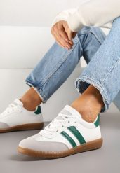 Biało-Zielone Sneakersy Sportowe Tenisówki z Modnymi Przeszyciami i Paskami Zarelna. Białe trampki i tenisówki damskie Renee, bez wzorów. Za 69.99 zł.