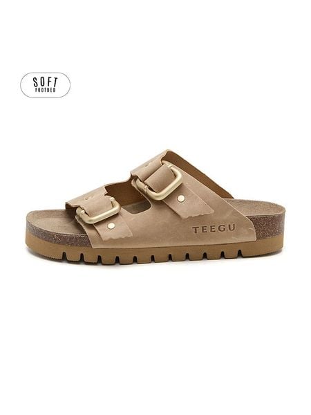 Teegu Skórzane klapki w kolorze jasnobrązowym rozmiar: 41. Brązowe klapki damskie teegu, bez wzorów, bez obcasa. Za 195.99 zł.