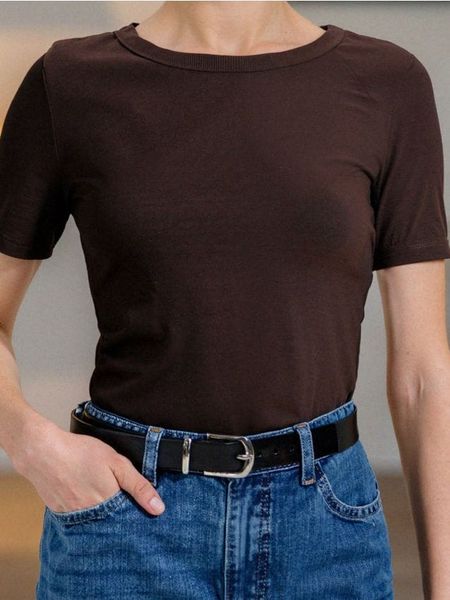 Bawełniana koszulka basic - brązowy. Brązowe t-shirty damskie Sinsay, l, bez wzorów, z bawełny, bez kołnierzyka. Za 9.99 zł.