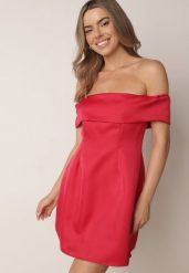 Czerwona Elegancka Sukienka VICES o Kroju Bombki z Hiszpańskim Dekoltem Dorienora. Czerwone sukienki damskie Born2be, l, bez wzorów, eleganckie, bez kołnierzyka, bez ramiączek, mini, bombki. Za 189.99 zł.