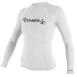 Koszulka ONEILL Women BASIC SKINS L/S Rash Guard White. Białe bluzki damskie O'neill, l, bez wzorów, sportowe, bez kołnierzyka, bez ramiączek. Za 182.50 zł.