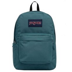 Plecak sportowo-turystyczny dla dorosłych Superbreak Plus Backpack. Zielone plecaki damskie JanSport, bez wzorów, z materiału, sportowe. Za 169.99 zł.