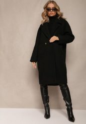 Czarny Dwurzędowy Płaszcz Oversize z Wełną Spolete. Czarne płaszcze damskie Renee, bez wzorów, z wełny, eleganckie. Za 289.99 zł.