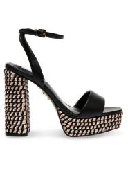 Steve Madden Sandały La verne Sandal SM11002976-02002-001 Czarny. Czarne sandały damskie Steve Madden, bez wzorów, ze skóry, bez obcasa, na słupku. Za 649.99 zł.