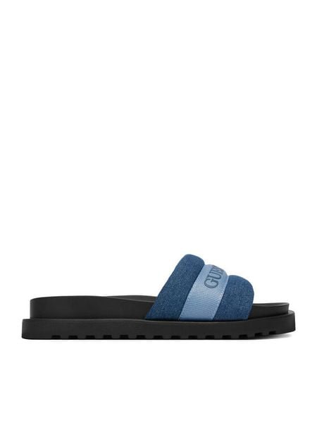 Guess Jeans Klapki EO-GJ2123 Niebieski. Niebieskie klapki damskie Guess Jeans, z aplikacjami, z jeansu, bez obcasa. Za 219.99 zł.