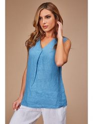 Le Monde du Lin Lniany top w kolorze niebieskim rozmiar: 36/38. Niebieskie topy damskie Le Monde du Lin, bez wzorów, ze lnu, bez kołnierzyka. Za 108.99 zł.