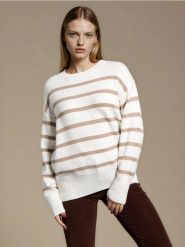 Sweter w paski z wiskozy - kremowy. Białe swetry klasyczne damskie Sinsay, l, z wiskozy, bez kołnierzyka. Za 59.99 zł.