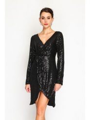 ASSUILI Sukienka w kolorze czarnym rozmiar: 36. Czarne sukienki damskie Assuili, bez wzorów, klasyczne, bez kołnierzyka, bez ramiączek, mini. Za 208.83 zł.