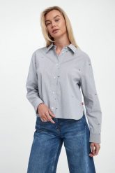 Koszula damska w paski Bhavani JOOP! JEANS. Koszule damskie Joop! Jeans, xs, bez wzorów, z jeansu, bez kołnierzyka, bez ramiączek. Za 619.00 zł.
