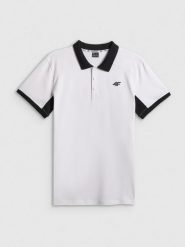 4F Koszulka polo regular męska - biała 3XL. Białe koszulki polo męskie 4f, m, bez wzorów, z dzianiny, bez ramiączek. Za 119.99 zł.