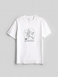 4F T-shirt regular z nadrukiem męski - biały XL. Białe t-shirty męskie 4f, m, bez wzorów, z bawełny, bez kołnierzyka. Za 79.99 zł.