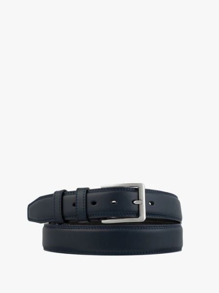 Granatowy pasek ze skóry licowej. Niebieskie paski męskie Ryłko, bez wzorów, ze skóry, eleganckie. Za 129.99 zł.