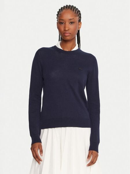 Lacoste Sweter AF4145 Granatowy Regular Fit. Niebieskie swetry klasyczne damskie Lacoste, z bawełny, bez kołnierzyka. Za 349.99 zł.