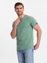 T-shirt męski z ozdobnym efektem confetti - zielony V4 OM-TSCT-0178 - XXL. Zielone t-shirty męskie Ombre Clothing, l, bez wzorów, z bawełny, bez kołnierzyka. W wyprzedaży za 29.99 zł.