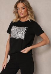 Czarny Bawełniany T-shirt Oversize z Nadrukiem Imitującym Zebrę Nalornis. Czarne t-shirty damskie Renee, m, bez wzorów, z bawełny, bez kołnierzyka. Za 34.99 zł.