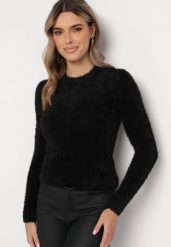 Czarny Sweter Wełniany z Alpaką Ithei. Czarne swetry klasyczne damskie Born2be, na zimę, l, z dzianiny, bez kołnierzyka. Za 44.99 zł.