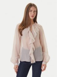 Guess Bluzka W6GH28 W1844 Beżowy Regular Fit. Brązowe bluzki damskie Guess, xxl, z aplikacjami, z lyocellu, bez kołnierzyka, bez ramiączek. Za 519.99 zł.