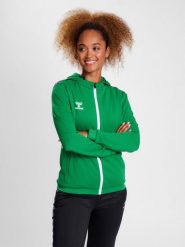 Bluza z kapturem sportowa Hummel Authentic Poly Zip Hoodie. Zielone kurtki do biegania damskie HUMMEL, s, bez wzorów, z materiału, z kapturem. Za 302.95 zł.