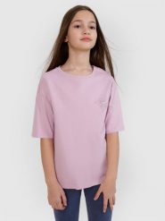 4F T-shirt oversize z nadrukiem dziewczęcy - fioletowy 164 (13-14 lat). Fioletowe koszulki dziewczęce 4f, bez wzorów, z bawełny, bez ramiączek. W wyprzedaży za 29.99 zł.
