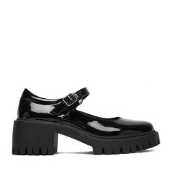 Półbuty DeeZee. Czarne półbuty damskie DeeZee, bez wzorów, bez obcasa, na obcasie. Za 159.99 zł.