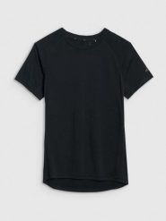 4F Koszulka trekkingowa z wełną merino damska - czarna XL. Czarne bluzki damskie 4f, s, bez wzorów, z wełny, bez kołnierzyka, bez ramiączek. Za 199.99 zł.