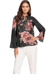 Heine Bluzka ze wzorem rozmiar: 42. Czarne bluzki damskie Heine, bez wzorów, bez kołnierzyka, bez ramiączek. Za 82.83 zł.