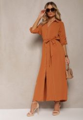 Brązowa Casualowa Sukienka Koszulowa na Guziki z Kieszeniami Jezebel. Brązowe sukienki damskie Renee, na spotkanie biznesowe, l, bez wzorów, eleganckie, bez kołnierzyka, bez ramiączek, maxi, koszulowe. Za 79.99 zł.