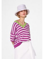 Rodier Koszulka w kolorze biało-fioletowym rozmiar: M. Białe bluzki damskie Rodier, m, bez wzorów, klasyczne, bez kołnierzyka, bez ramiączek. Za 200.60 zł.