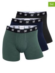 CR7 Bokserki (3 pary) w kolorze czarno-oliwkowo-granatowym rozmiar: M. Brązowe bokserki męskie CR7, bez wzorów. Za 78.47 zł.