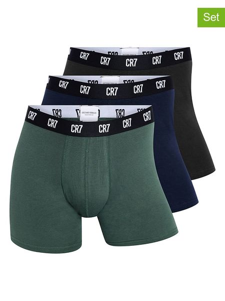 CR7 Bokserki (3 pary) w kolorze czarno-oliwkowo-granatowym rozmiar: M. Brązowe bokserki męskie CR7, bez wzorów. Za 78.47 zł.