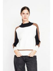 ASSUILI Sweter w kolorze biało-czarno-karmelowym rozmiar: 38. Białe golfy damskie Assuili, bez wzorów, bez ramiączek. Za 122.09 zł.