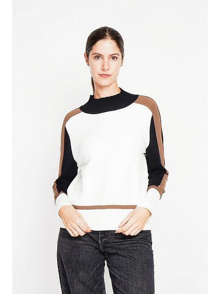 ASSUILI Sweter w kolorze biało-czarno-karmelowym rozmiar: 38. Białe golfy damskie Assuili, bez kołnierzyka. Za 122.09 zł.