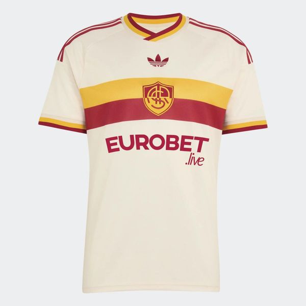 Koszulka piłkarska replika AS Roma 26/27 wyjazdowa. Bluzki sportowe damskie Adidas, xl, bez wzorów, z materiału, bez ramiączek. Za 439.99 zł.