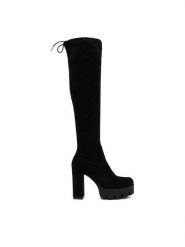 DeeZee Kozaki 23759-7-BLACK SU Czarny. Czarne kozaki damskie DeeZee, z materiału, bez obcasa, na słupku. Za 229.99 zł.