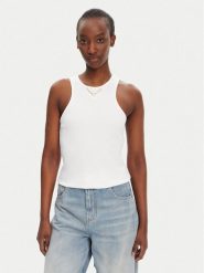 TWINSET Top 251TT2400 Biały Slim Fit. Białe topy damskie Twinset, xxl, bez wzorów, z bawełny, bez kołnierzyka. Za 199.99 zł.