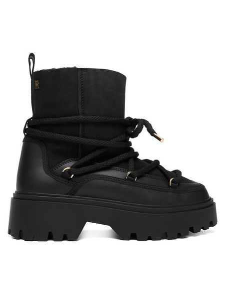 Tommy Hilfiger Śniegowce Real Shearling Laceup Snowboot FW0FW08996 Czarny. Czarne śniegowce damskie Tommy Hilfiger, ze skóry. Za 899.99 zł.