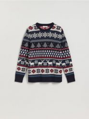 Sweter ze świątecznym motywem - wielobarwny. Swetry męskie Reserved, l, bez wzorów, z bawełny, bez kołnierzyka. Za 119.99 zł.