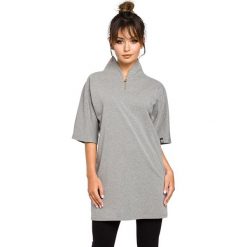 Tunika w kolorze jasnoszarym. Szare tuniki damskie Be Wear, l, bez wzorów, bez kołnierzyka, bez ramiączek. Za 144.95 zł.