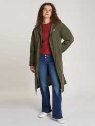 TOMMY JEANS Płaszcz przejściowy w kolorze khaki rozmiar: M. Brązowe płaszcze damskie Tommy Jeans, m, bez wzorów, z jeansu. Za 483.17 zł.