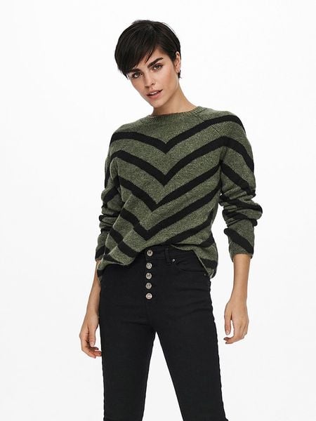 ONLY Sweter w kolorze oliwkowo-czarnym rozmiar: XS. Brązowe swetry klasyczne damskie Only, xs, bez kołnierzyka. Za 104.89 zł.