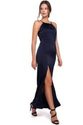 Długa sukienka wieczorowa na wesele błyszcząca halter neck granatowa. Sukienki damskie Sukienki.shop, na imprezę, s, bez wzorów, z satyny, wizytowe, bez kołnierzyka, bez ramiączek, maxi. Za 319.00 zł.