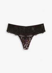 Stringi z delikatnej koronki. Czarne stringi damskie bonprix, bez wzorów, z koronki. Za 39.99 zł.