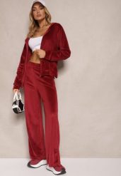 Bordowy Welurowy Komplet Dresowy Bluza z Kapturem i Szerokie Spodnie Poretta. Czerwone bluzy z kapturem damskie Renee, m, z dresówki. Za 69.99 zł.
