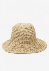 Jasnobeżowy Kapelusz z Plecionki w Stylu Bucket Hat Suai. Brązowe kapelusze damskie Renee, na lato, bez wzorów, z bawełny. Za 49.99 zł.